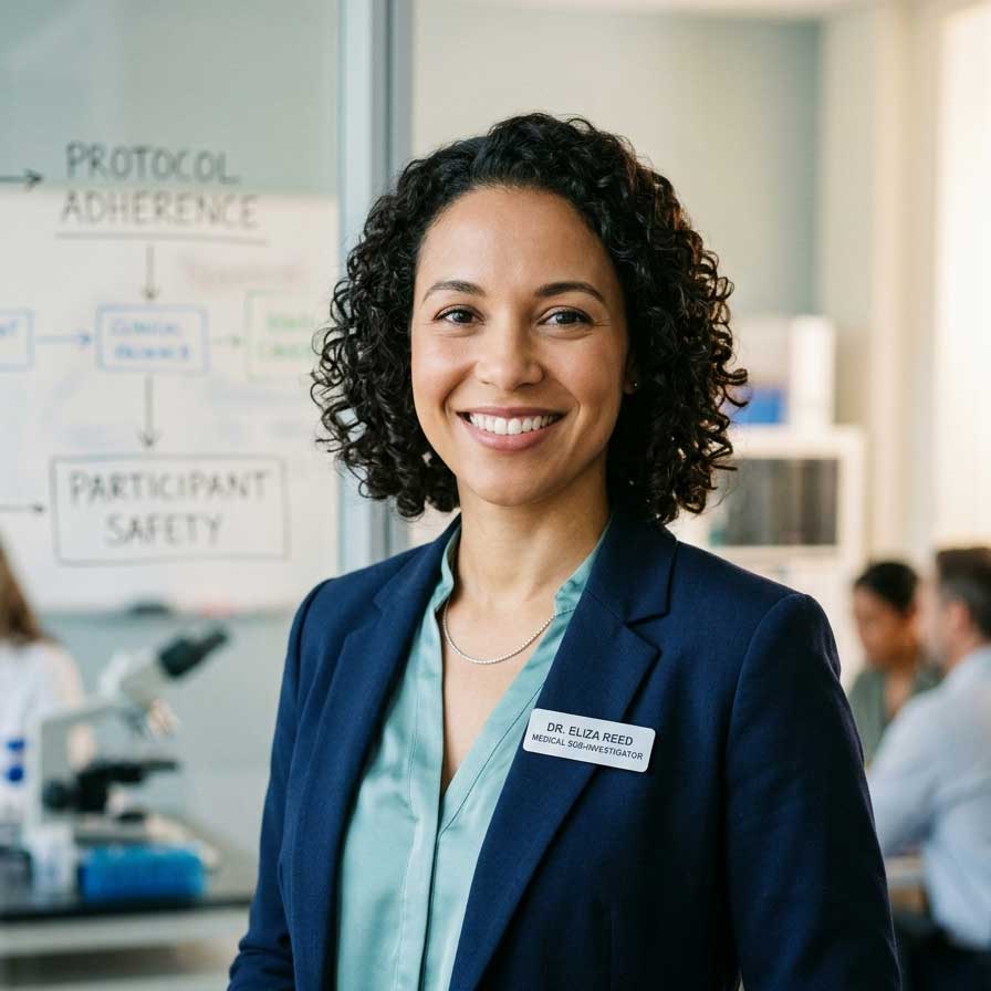Professional headshot of the Sub-Investigator — warm, approachable, clinical setting or neutral background.