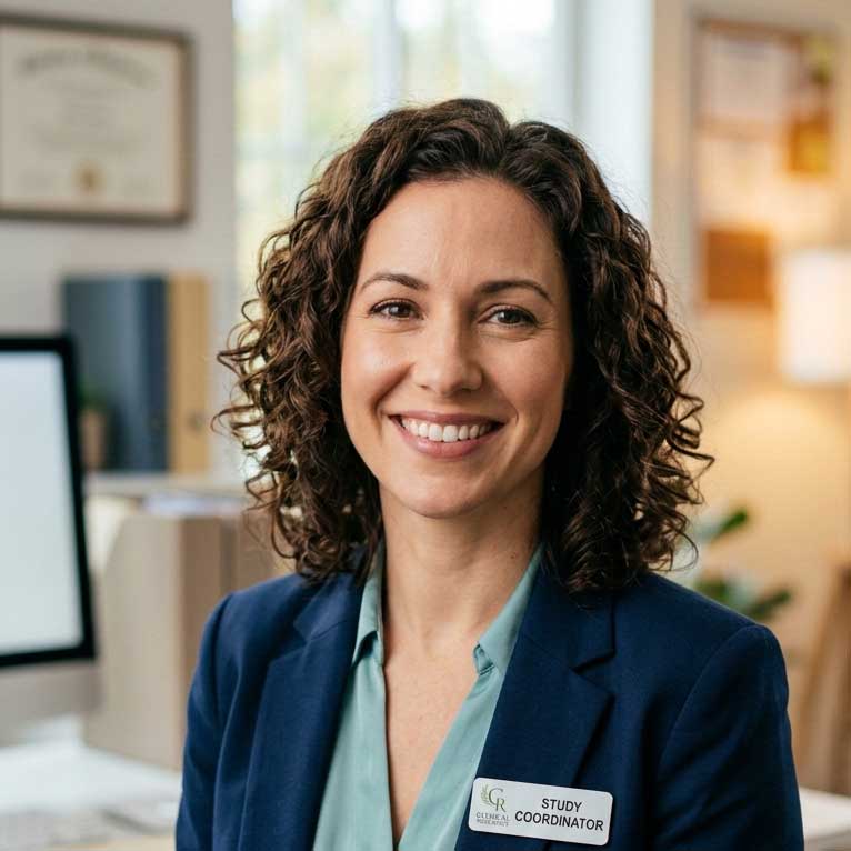 Professional headshot of the Study Coordinator — friendly and welcoming.